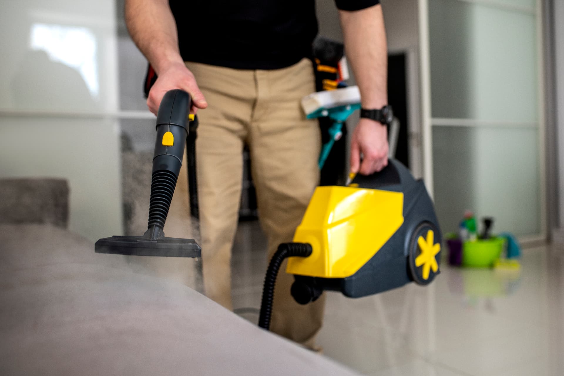 Professional cleaner completing a detailed home clean